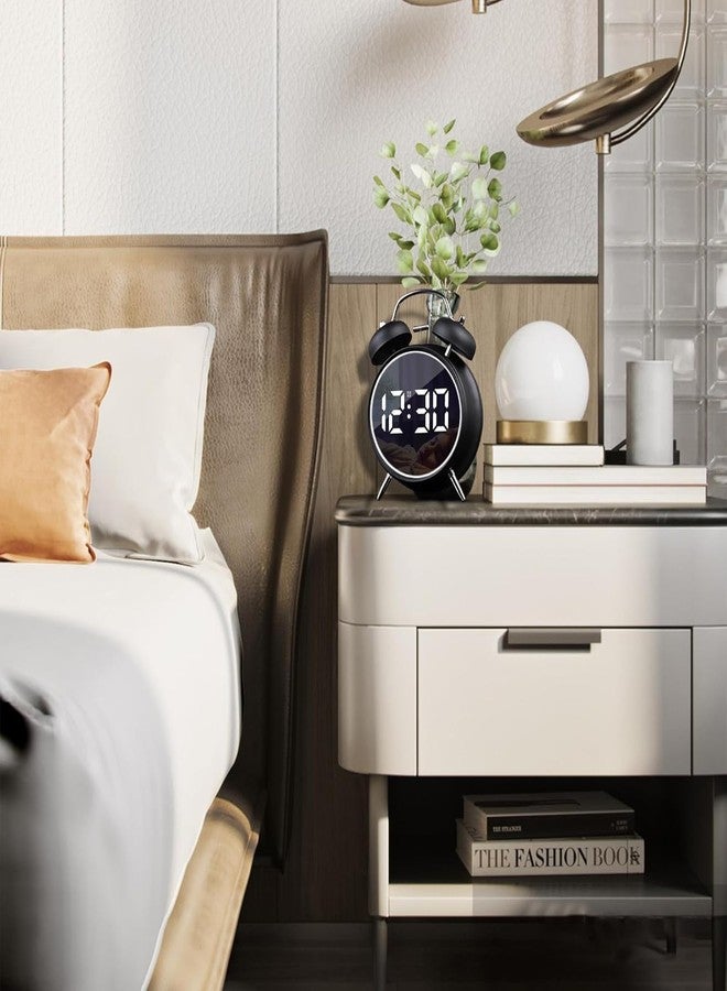 LEVGRY Digital Small Alarm Clock, 4.5 Inch Double Bell Intelligent LED AlarmClock, Silent Metal AlarmClock with Night Light, Bedside Loud Alarm Clock for Heavy Sleepers Adults Kids Teenager (Black) - Image 3